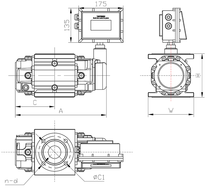 天然氣羅茨流量計外形尺寸圖