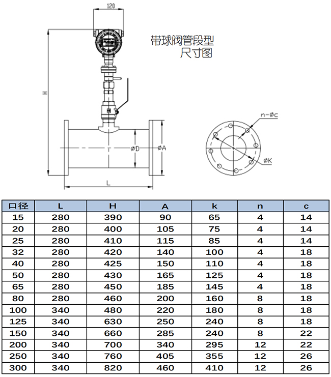 管道式氧氣流量表尺寸圖二